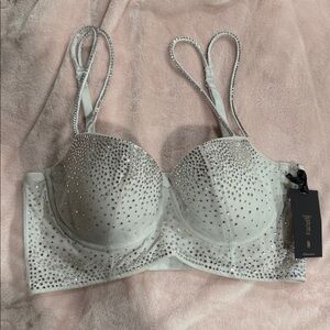 Victoria's Secret Crystal-Embellished Longline Bra in Light Silver